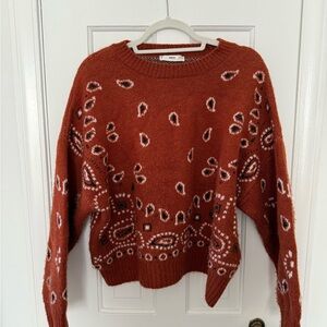 Mango Brown Crew Neck Sweater & Matching Bandana with Relaxed Fit